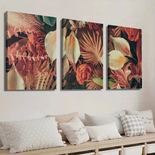 3pcs Colorful Botanical Palm Tree Floral Wall Art Set Canvas Framed 40x60cm - High Quality Print 100% Australian Made Wall Canvas Ready to Hang