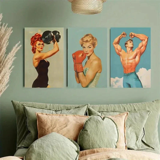 3pcs Inspiring Bodybuilding Metal Print Ready to Hang Art