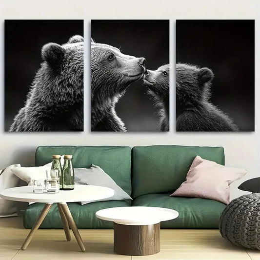 3pcs Family of a Bear and Cub Metal Print Ready to Hang Art
