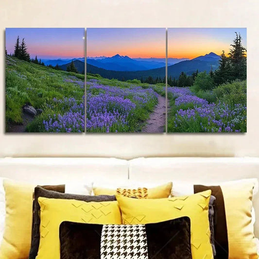 3pcs Vibrant Mountain Landscape with Sunset Wall Art Set Canvas Framed 40x60cm - High Quality Print 100% Australian Made Wall Canvas Ready to Hang