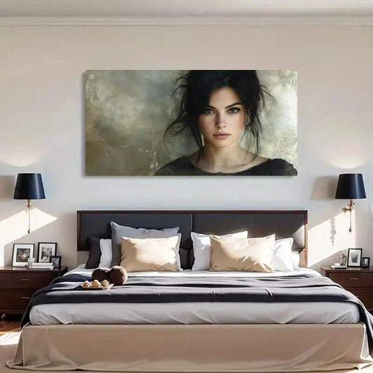 Green Eyes Brunette Mysterious Wall Art Canvas Office Home Room Framed 120x60cm