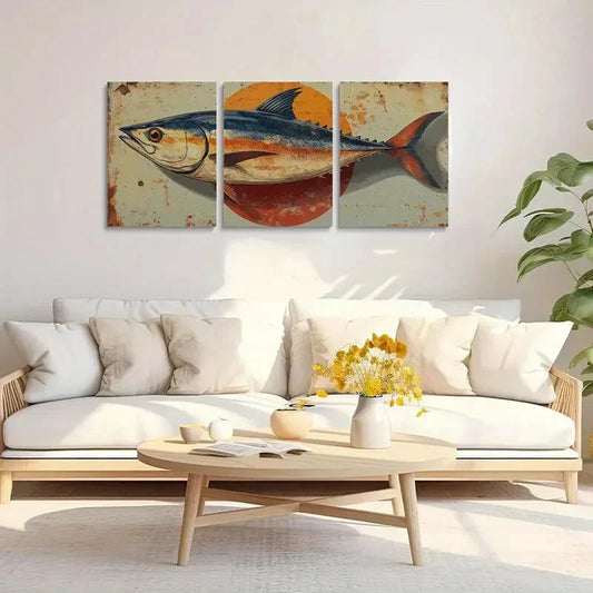 3pcs Retro Tuna Fish Metal Print Ready to Hang Art