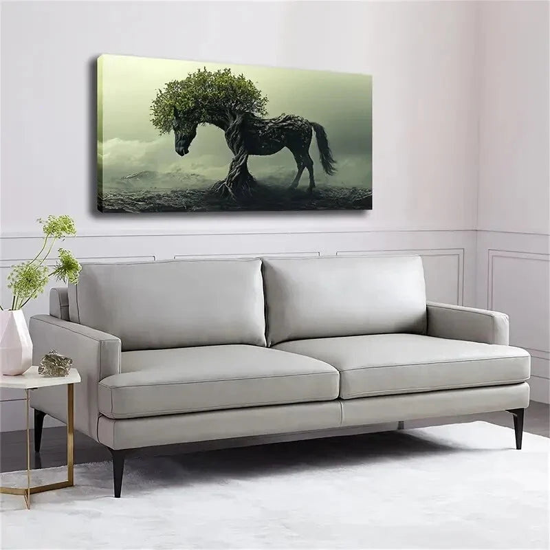Enchanted Forest Horse Tree Wall Art Canvas Office Home Room Framed 120x60cm