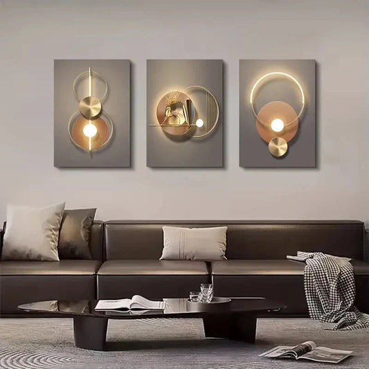 3pcs painting geometric and Golden deer  Metal Print Ready to Hang Art