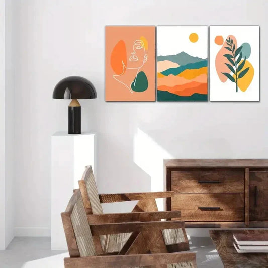 3pcs Geometric Pattern Landscape Decoration Metal Print Ready to Hang Art