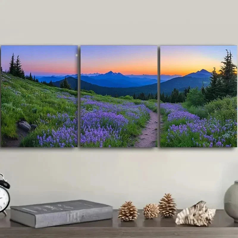 3pcs Vibrant Mountain Landscape with Sunset Wall Art Set Canvas Framed 40x60cm - High Quality Print 100% Australian Made Wall Canvas Ready to Hang