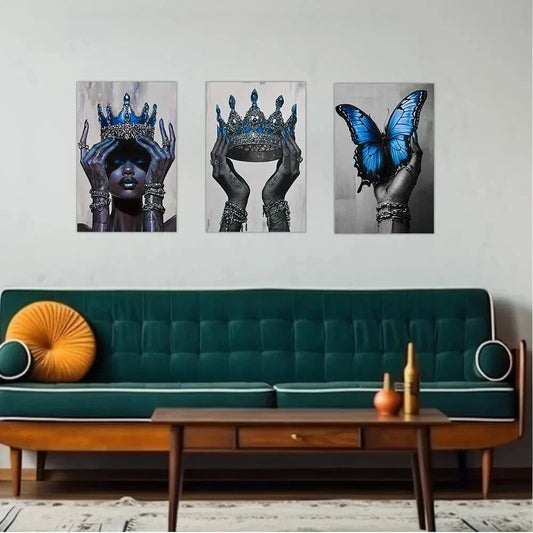 3pcs African American Crown Fashion Black Metal Print Ready to Hang Art