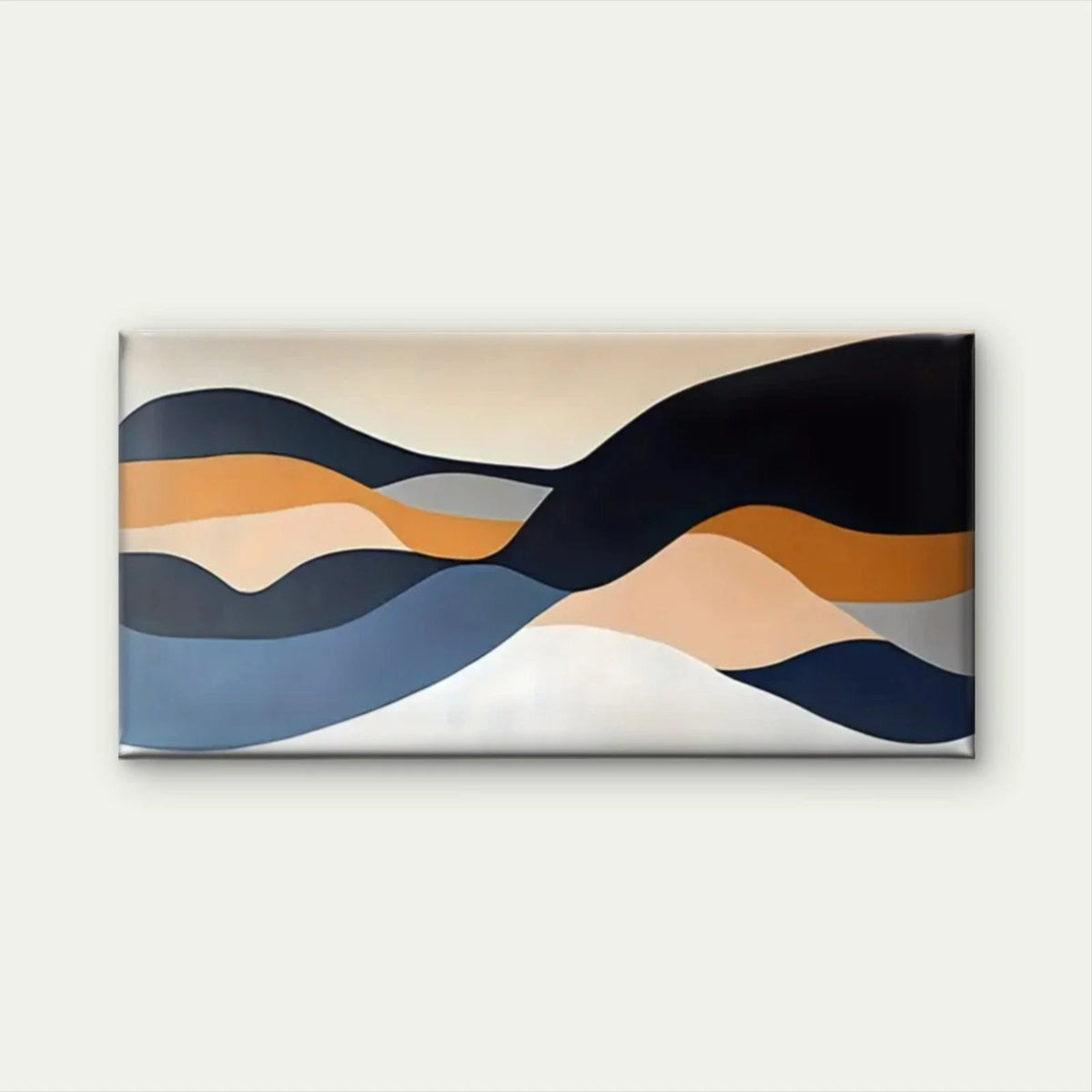 Beige & Brown Waves Design Wall Art Canvas Office Home Room Framed 80x45cm