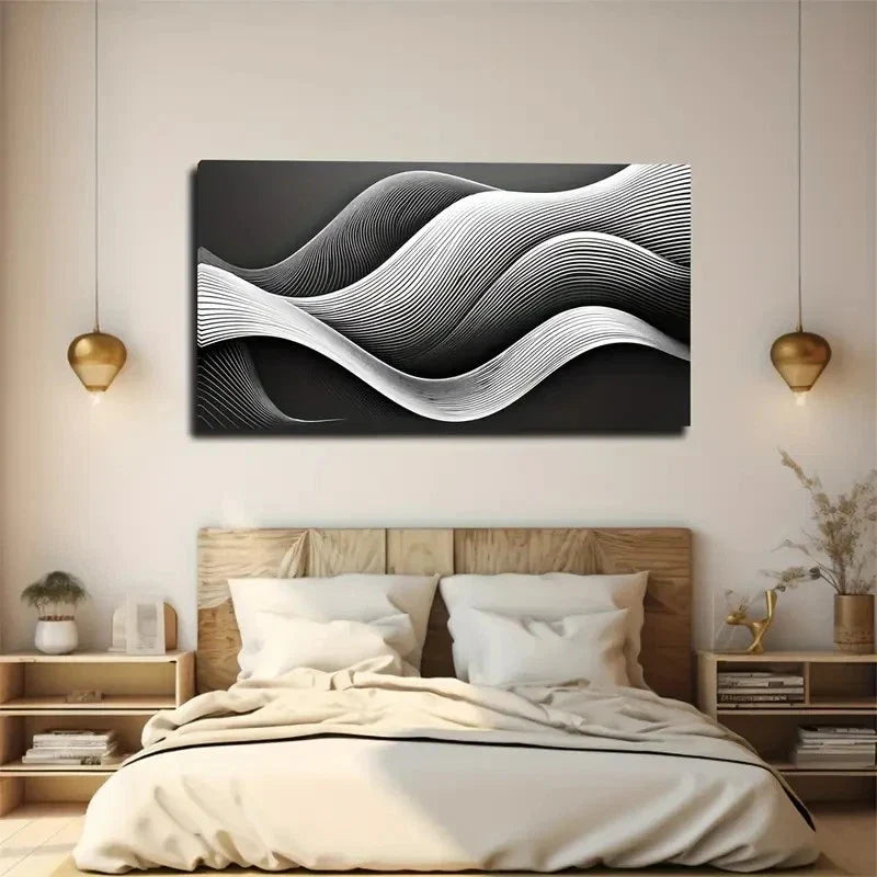 White Waves Nice Wall Art Canvas Office Home Room Framed 120x60cm