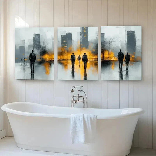 3pcs Abstract Cityscape with Silhouetted Perfect Wall Art Set Canvas Framed 40x60cm - High Quality Print 100% Australian Made Wall Canvas Ready to Hang
