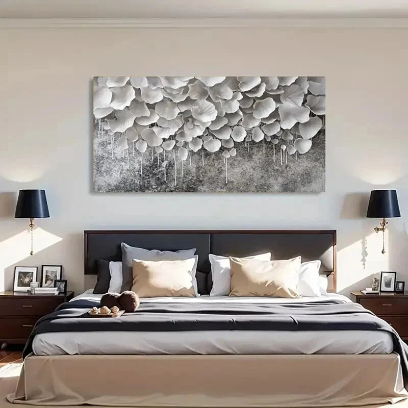 Monochrome Floral Design Wall Art Canvas Office Home Room Framed 80x45cm