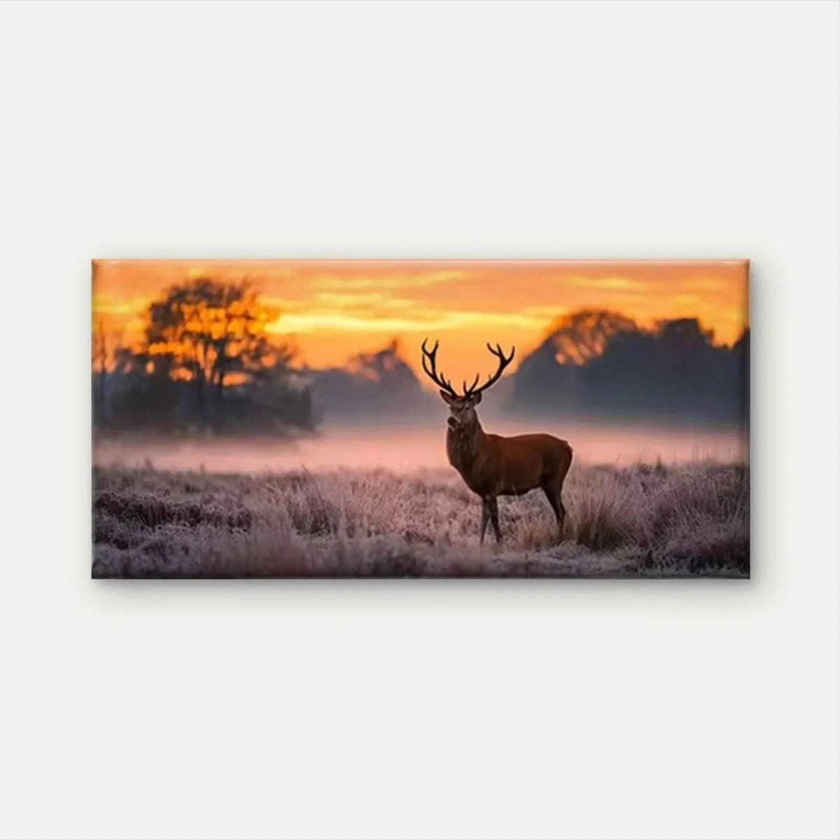 Elk Sunset with Autumn Hues Wall Art Canvas Office Home Room Framed 80x45cm