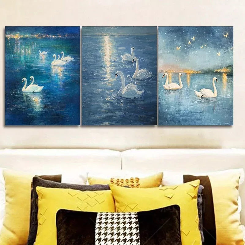 3pcs A Group Of Swans In The Water  Wall Art Set Canvas Framed 40x60cm - High Quality Print 100% Australian Made Wall Canvas Ready to Hang
