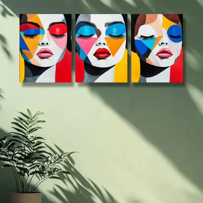 3pcs  The girl in makeup, Classic Decor Metal Print Ready to Hang Art