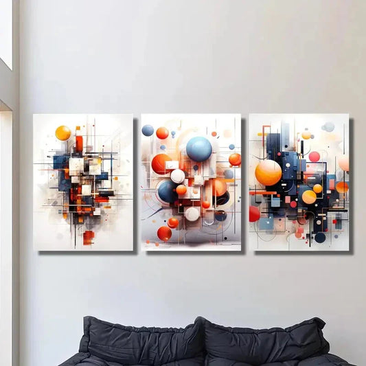 3pcs  Colorful three-dimensional geometric Metal Print Ready to Hang Art