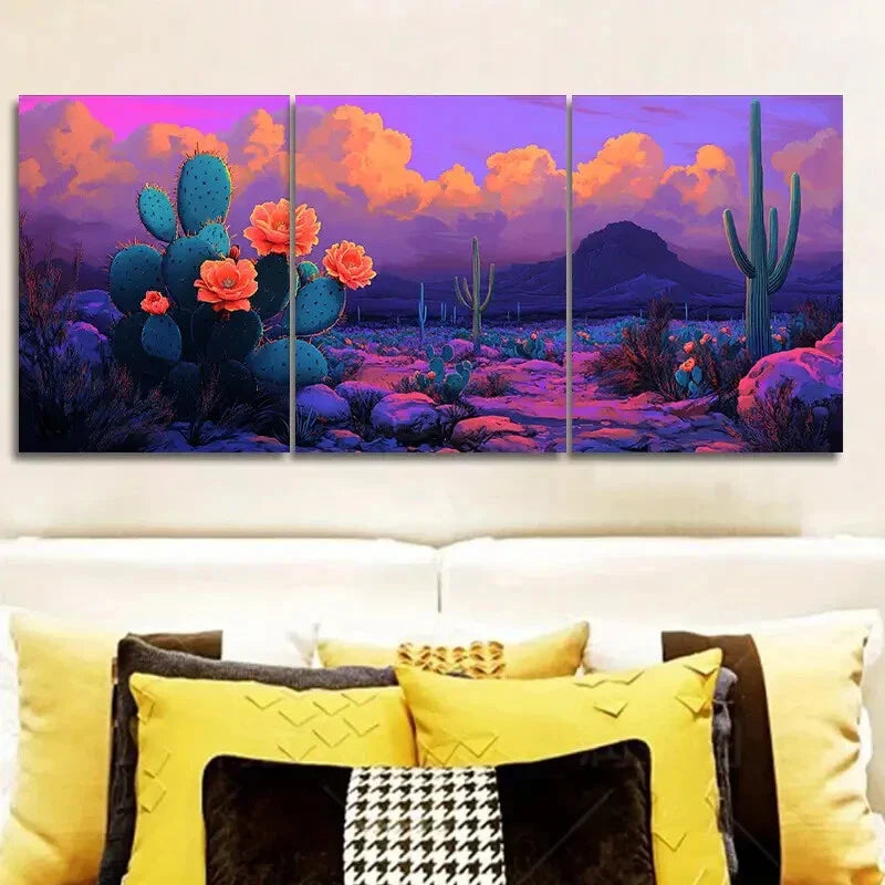 3pcs  Vibrant Orange & Blue Sky Prints  Metal Print Ready to Hang Art