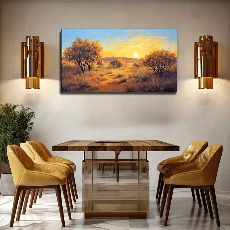 Sunset Desert Plants Suitable Wall Art Canvas Office Home Room Framed 80x45cm