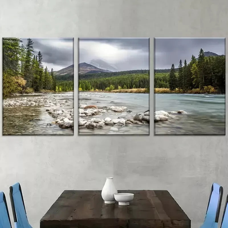 3pcs Modern Natural Forest Mountain Landscape Wall Art Set Canvas Framed 40x60cm - High Quality Print 100% Australian Made Wall Canvas Ready to Hang