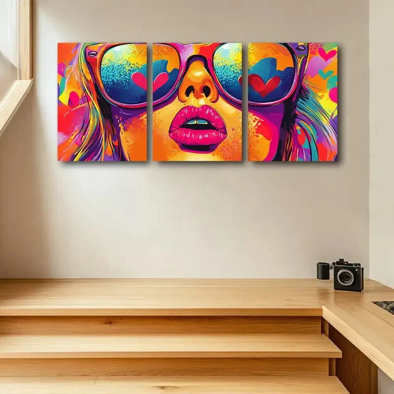 3pcs The Woman with the Glasses Metal Print Ready to Hang Art