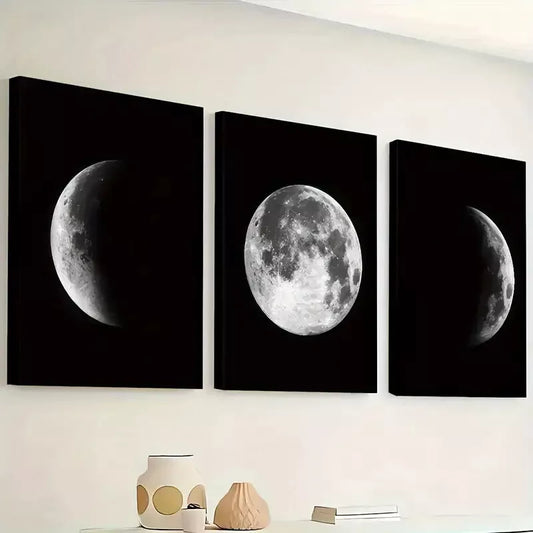 3pcs Minimalist Wind Moon Rotation Process  Wall Art Set Canvas Framed 40x60cm - High Quality Print 100% Australian Made Wall Canvas Ready to Hang