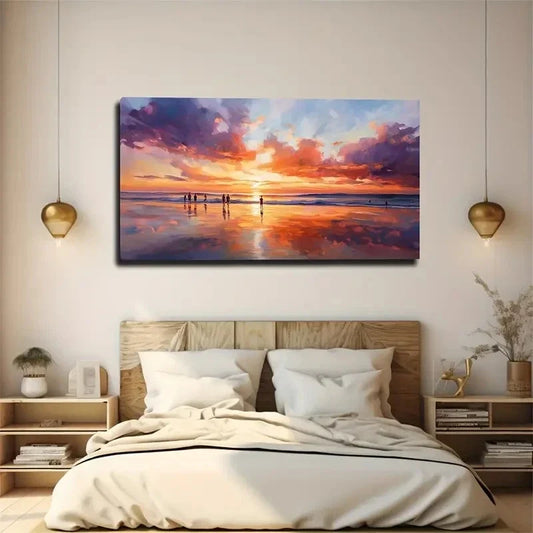 Romantic Beach Sunset Ocean Wall Art Canvas Office Home Room Framed 80x45cm