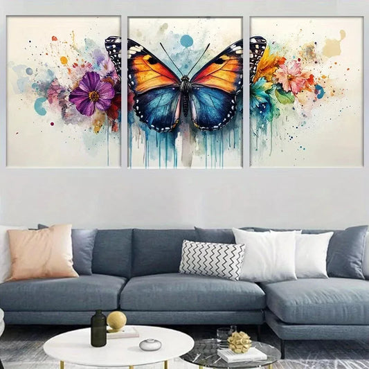 3pcs Vibrant Abstract Watercolor Butterfly  Wall Art Set Canvas Framed 40x60cm - High Quality Print 100% Australian Made Wall Canvas Ready to Hang