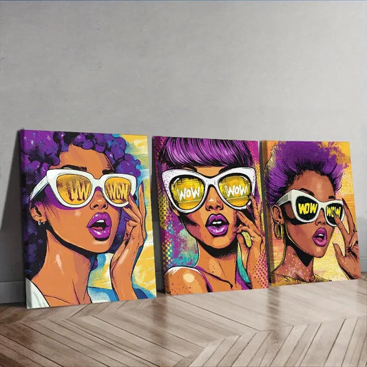 3pcs Surprised girl poster  Wall Art Set Canvas Framed 40x60cm - High Quality Print 100% Australian Made Wall Canvas Ready to Hang