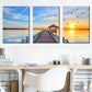 3pcs Seaside Wooden Bridge And Sunset Lake Metal Print Ready to Hang Art