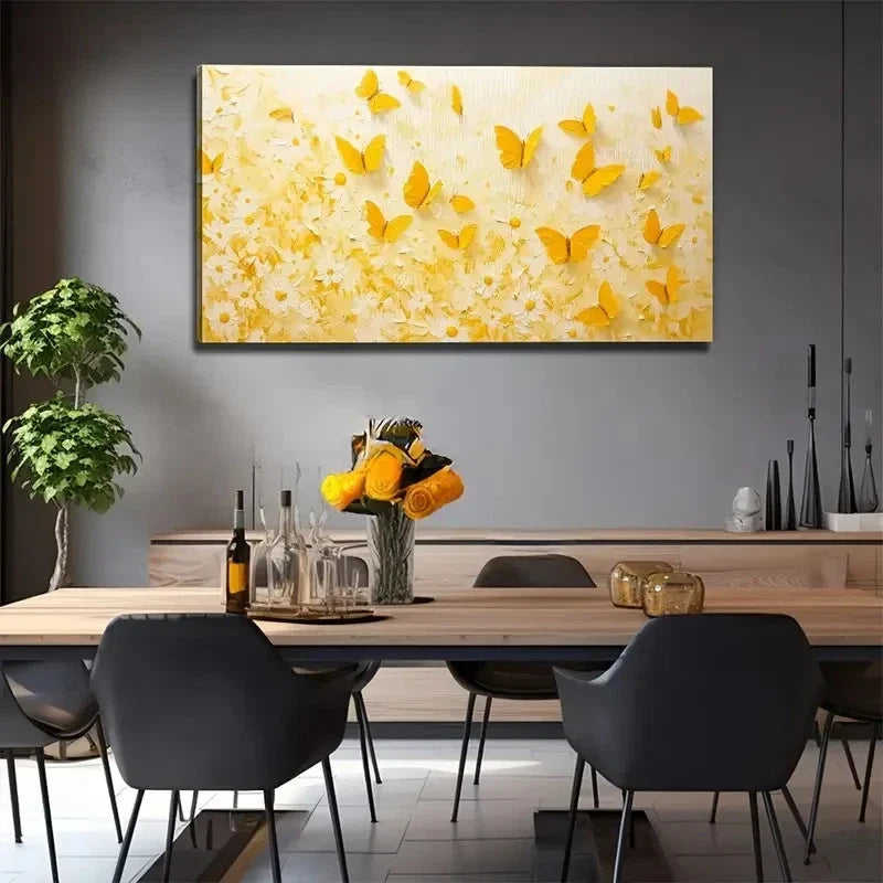 Yellow Butterfly Suitable Wall Art Canvas Office Home Room Framed 80x45cm