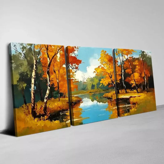 3pcs Sky, Trees, Streams And Water View Wall Art Set Canvas Framed 40x60cm - High Quality Print 100% Australian Made Wall Canvas Ready to Hang