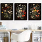 3pcs Vintage flowers, Moody Gothic Natural Wall Art Set Canvas Framed 40x60cm - High Quality Print 100% Australian Made Wall Canvas Ready to Hang