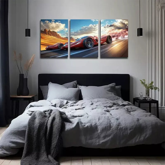 3pcs Minimalist Red Sports Car, Wall Art Set Canvas Framed 40x60cm - High Quality Print 100% Australian Made Wall Canvas Ready to Hang