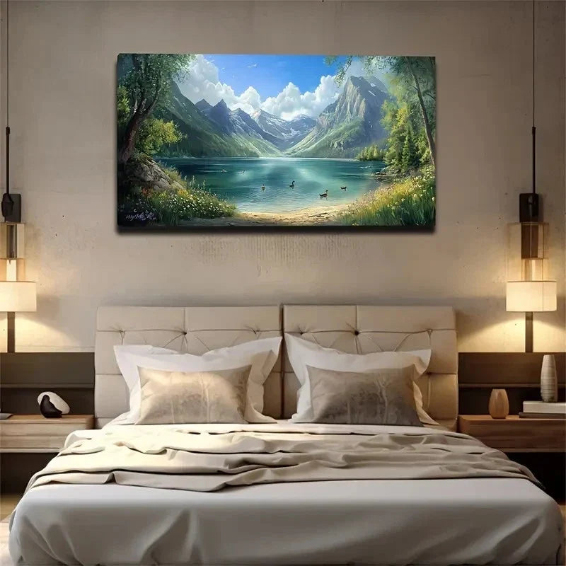 Mountain White Clouds Wall Art Canvas Office Home Room Framed 120x60cm