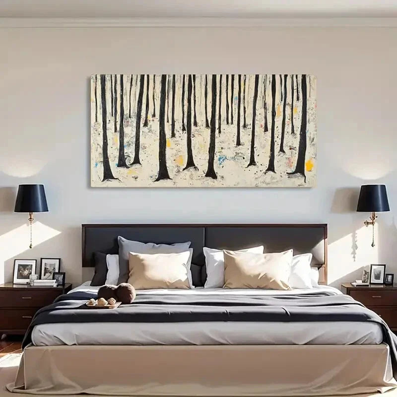 Abstract Tree Line Neutral Wall Art Canvas Office Home Room Framed 80x45cm