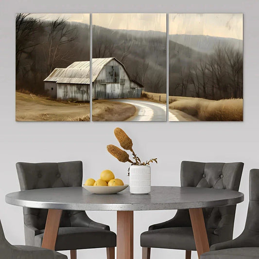 3pcs Dark Floral Farmhouse Mountain Metal Print Ready to Hang Art