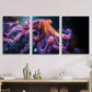 3pcs Octopus with Purple And Yellow Tentacles Metal Print Ready to Hang Art