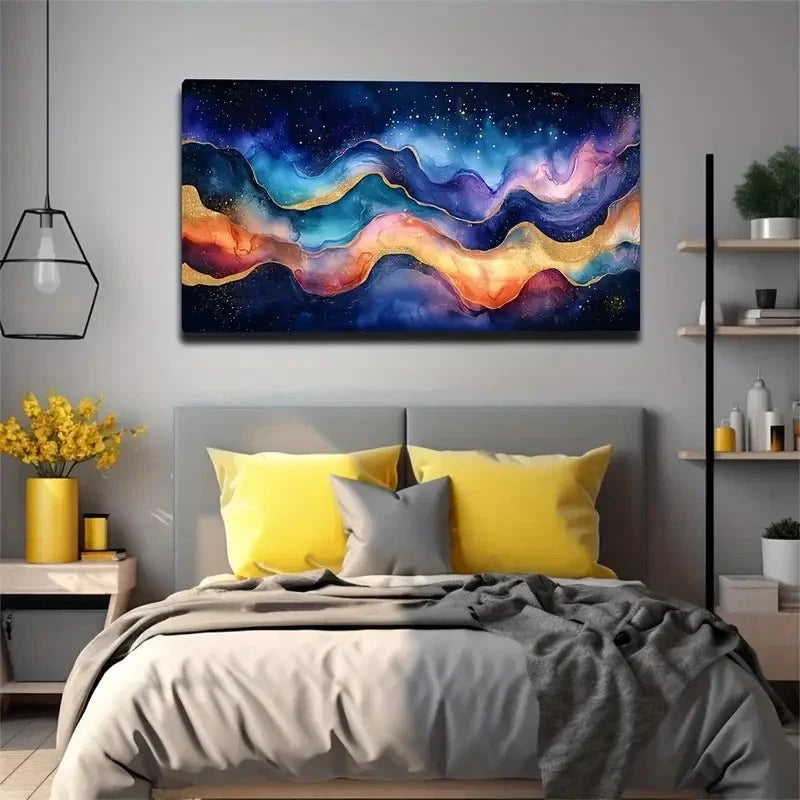 Glittering Golden Light Spots Wall Art Canvas Office Home Room Framed 80x45cm