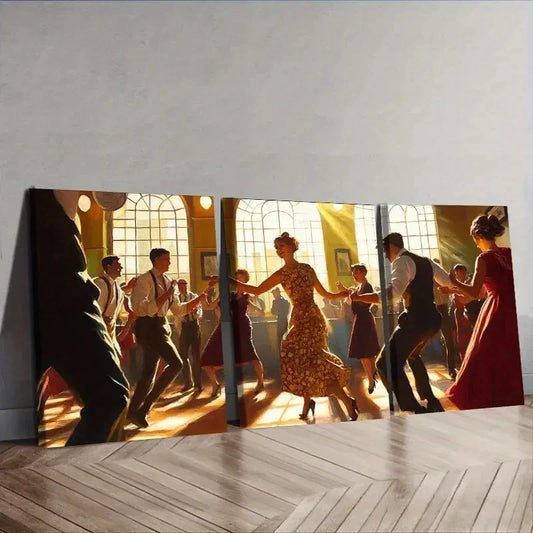 3pcs A picture of people dancing in the middle Wall Art Set Canvas Framed 40x60cm - High Quality Print 100% Australian Made Wall Canvas Ready to Hang