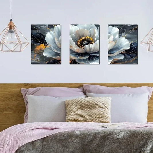 3pcs  Flower Pictures Black and White Metal Print Ready to Hang Art