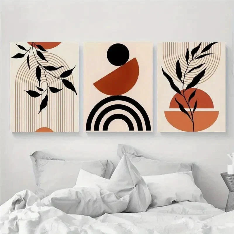 3pcs Mid Century Modern Neutral Color Designs Metal Print Ready to Hang Art