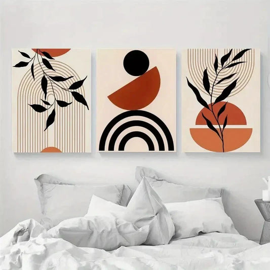3pcs Mid Century Modern Neutral Color Designs Metal Print Ready to Hang Art