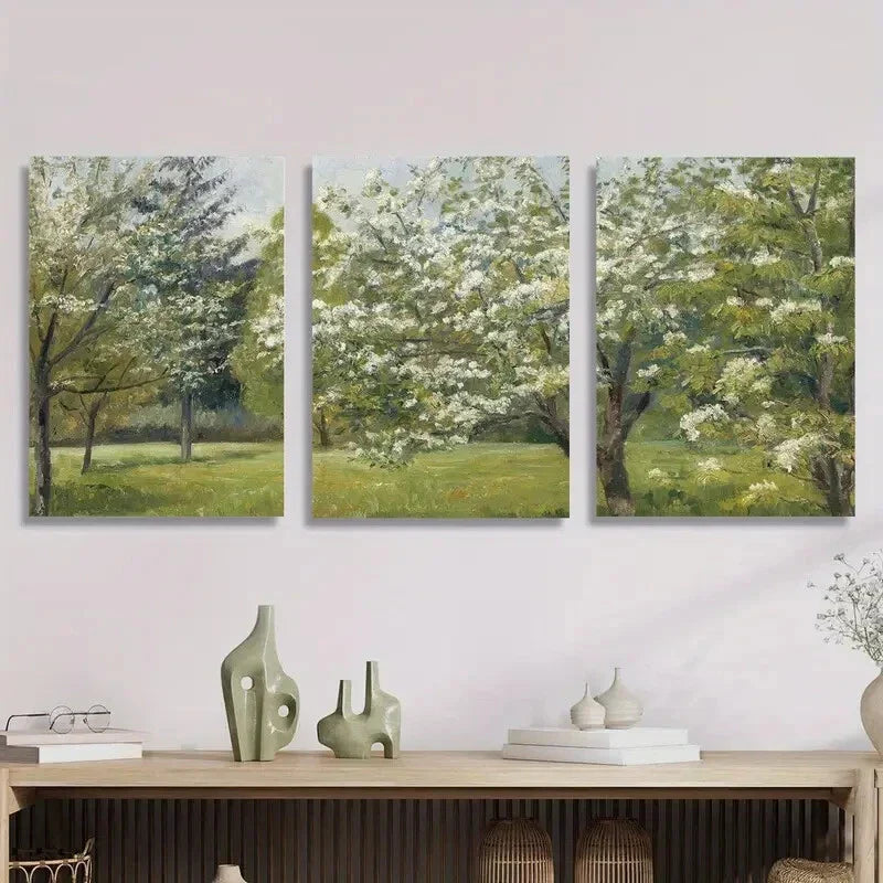 3pcs  Spring Apple Blossom Painting,Metal Print Ready to Hang Art