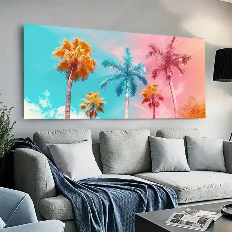 Vibrant Sunrise Date Trees wall canvas office home room framed 120x60cm