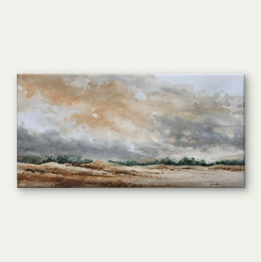 Watercolour Landscape Neutral Muted Wall Art Canvas Office Home Framed 80x45cm