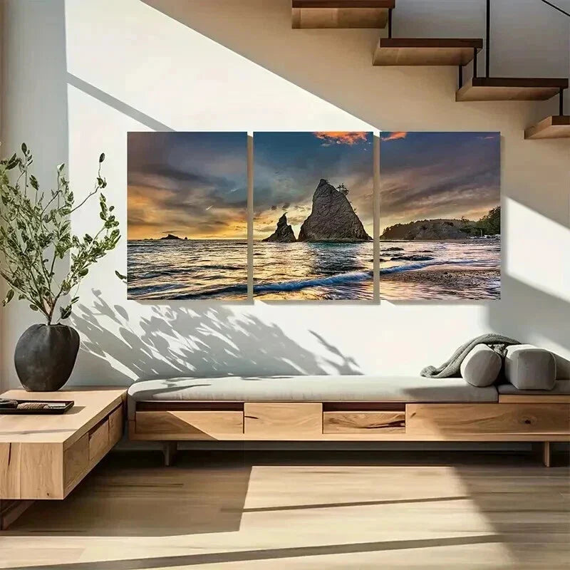 3pcs Ocean View with Rocky Formations Wall Art Set Canvas Framed 40x60cm - High Quality Print 100% Australian Made Wall Canvas Ready to Hang