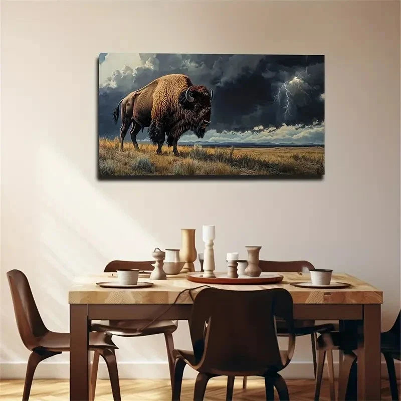 The Ox Under The Dark Clouds Wall Art Canvas Office Home Room Framed 120x60cm