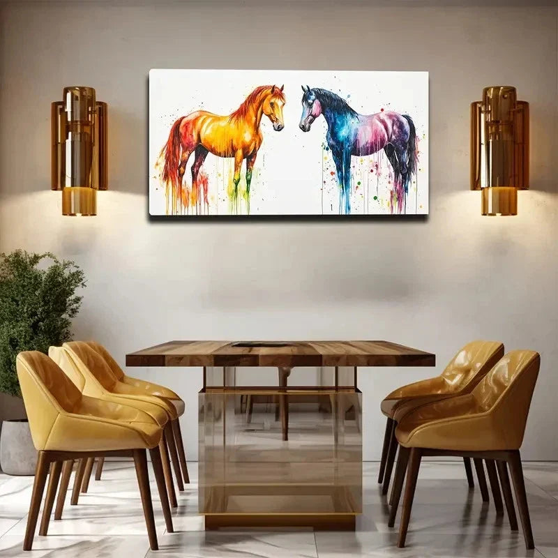 Two Horses Approaching Wall Art Canvas Office Home Room Framed 120x60cm