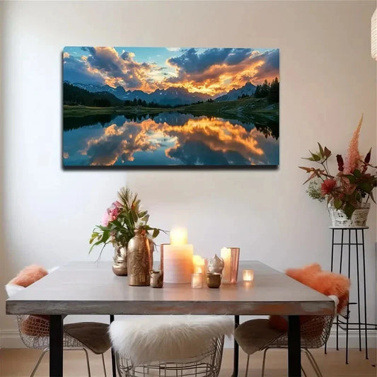 Serene Sunset Reflection Wall Art canvas office home room framed 120x60cm