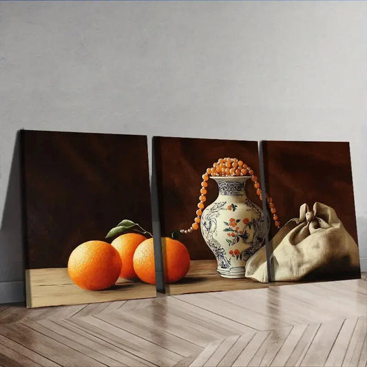 3pcs Still life painting of an old vase Wall Art Set Canvas Framed 40x60cm - High Quality Print 100% Australian Made Wall Canvas Ready to Hang