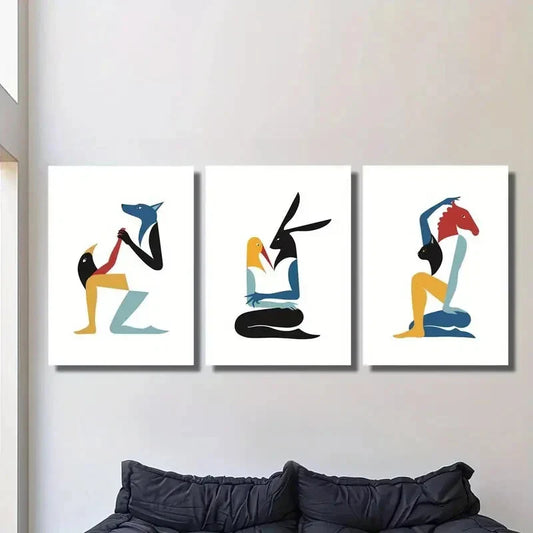 3pcs colorful animal paintings, cartoon animal Metal Print Ready to Hang Art